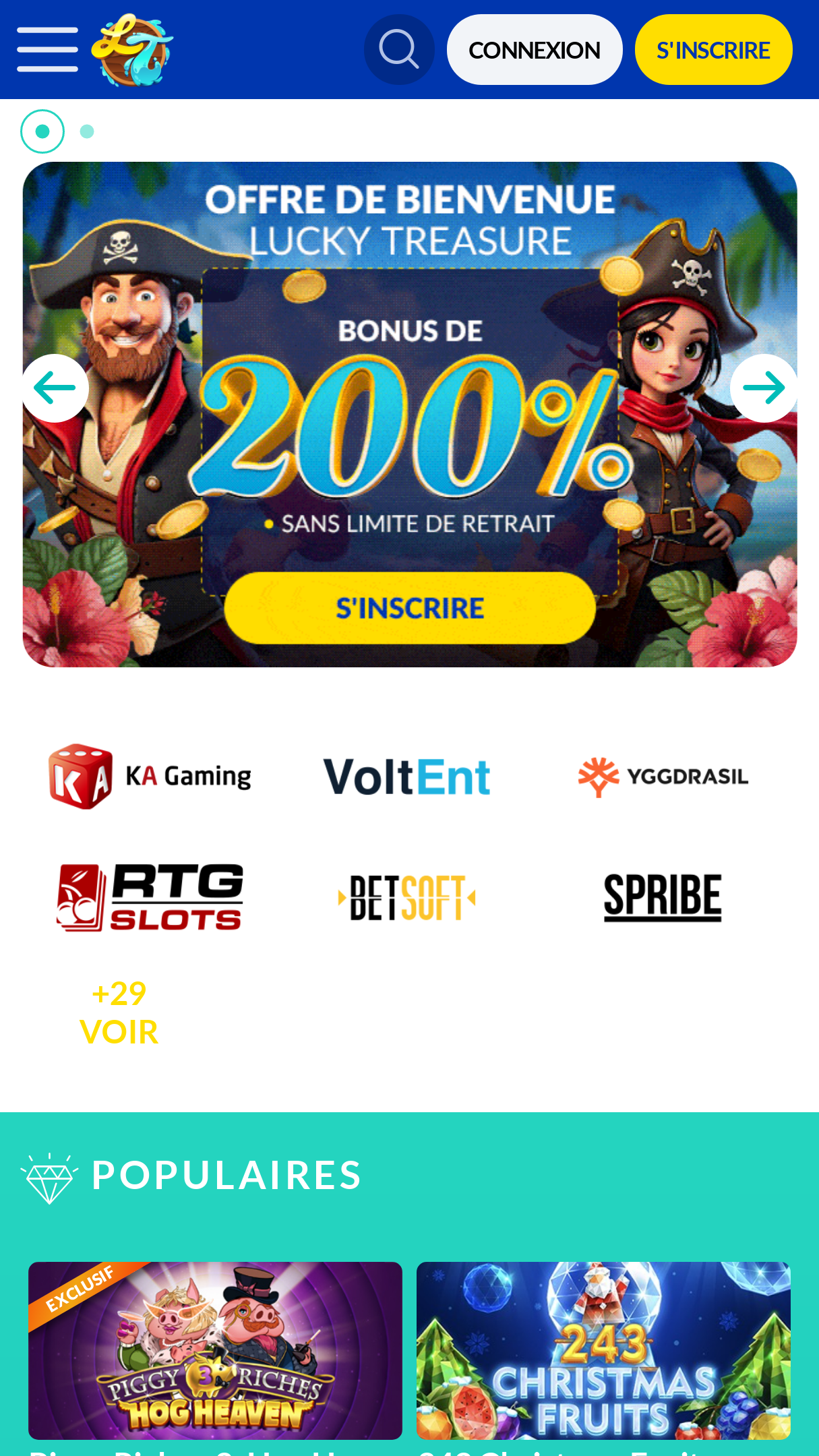 Interface de Lucky Treasure Casino
