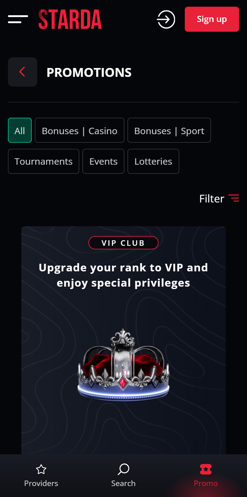 Starda Casino Mobile App Interface Screenshot