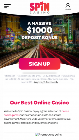 Spin Casino App Homepage