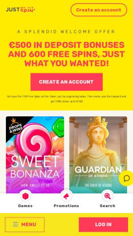 JustSpin Casino Apps Homepage
