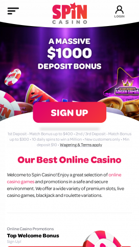 Spin Casino App Homepage