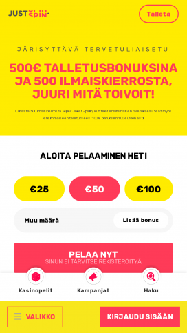 JustSpin Casino Apps Homepage