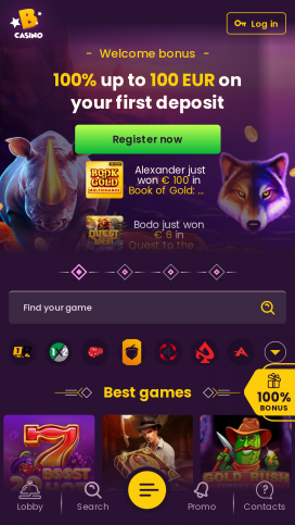 Εφαρμογή Bizzo Casino Homepage