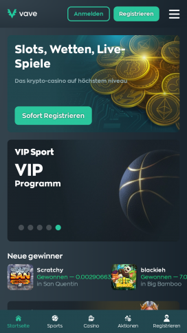 Vave Casino Apps Homepage