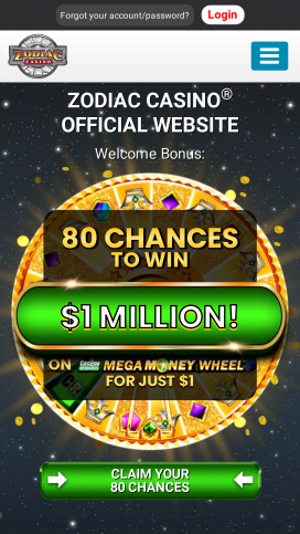 Zodiac Casino App Homepage