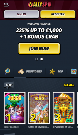 AllySpin Casino Apps Homepage