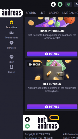 BetAndreas Apps Homepage