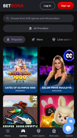 BetBona Casino Apps Homepage