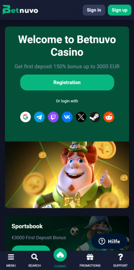 Betnuvo Casino Apps Homepage