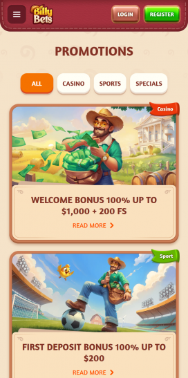 BillyBets Apps Homepage