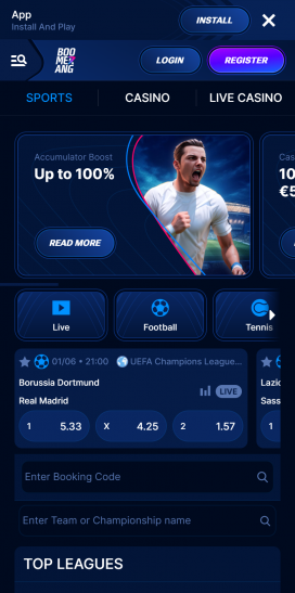 Εφαρμογές Boomerang Bet Homepage