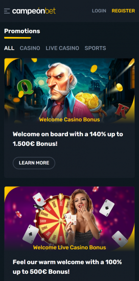 CampeonBet Casino app Homepage