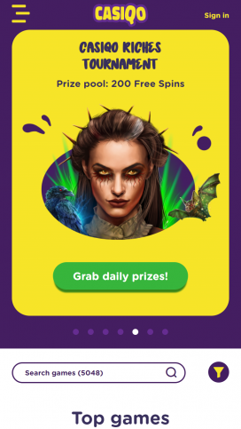 Casiqo Casino App Homepage