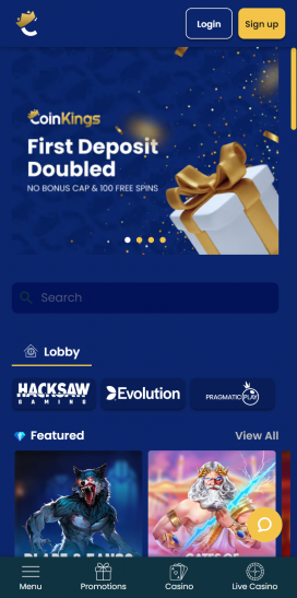 Aplicación CoinKings Homepage