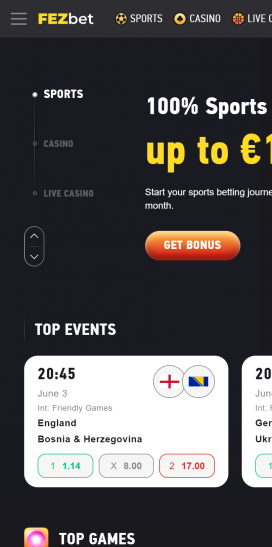 FEZbet alkalmazás Homepage