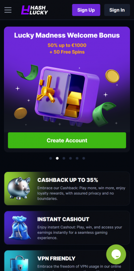 HashLucky Casino Apps Homepage