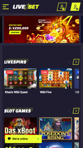 LiveBet Casino Apps Homepage