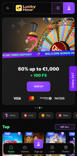 LuckyHour Casino Apps Homepage
