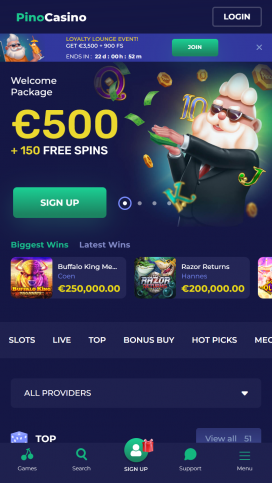 PinoCasino Apps Homepage