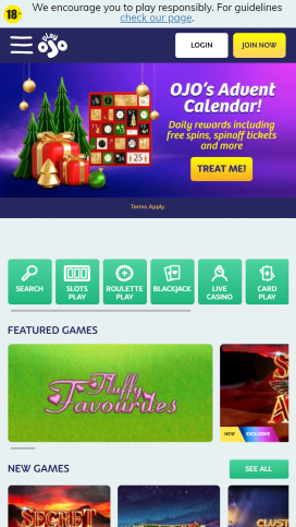 PlayOJO Casino Apps Homepage
