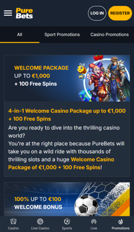 PureBets Apps Homepage