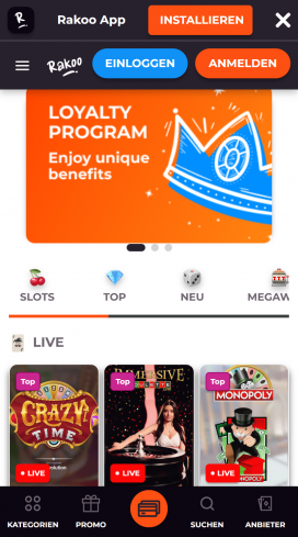 Rakoo Casino Apps Homepage