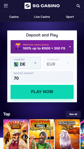 Εφαρμογή SGCasino Homepage