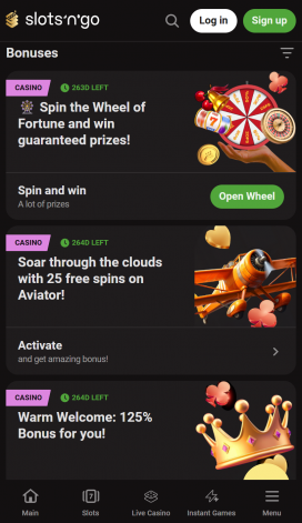 Slots'n'Go App Homepage