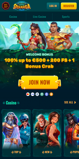 Εφαρμογή Spinanga Casino App Homepage