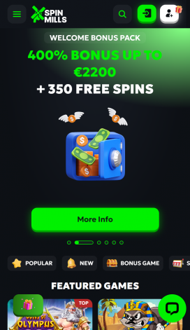SpinMills Casino Apps Homepage