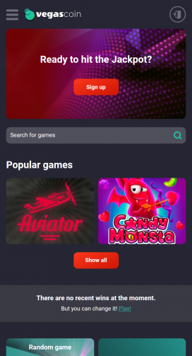 VegasCoin Casino Apps Homepage