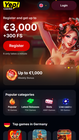 Yep Casino Apps Homepage