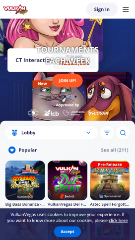 Vulkan Vegas Casino alkalmazás Homepage