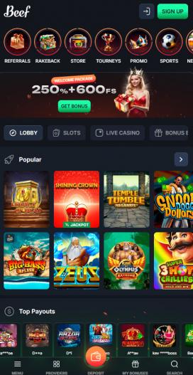 Beef Casino App Homepage