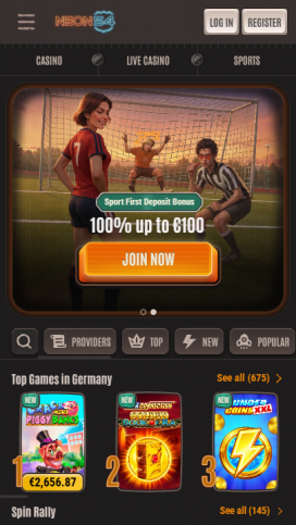 Εφαρμογές του Neon54 Casino Homepage