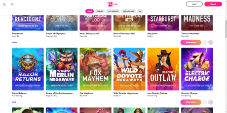 21.com Casinos Homepage