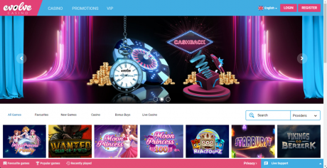 Evolve Casino Homepage