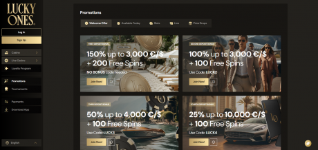 Lucky Ones Casinos Homepage