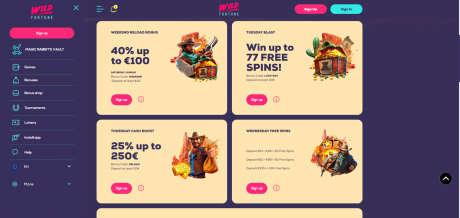 Wild Fortune Casinos Homepage