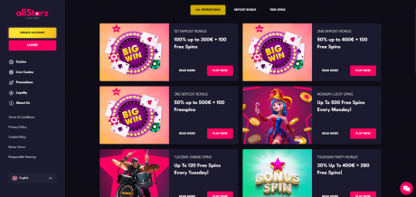 AllStarz Casinos Homepage